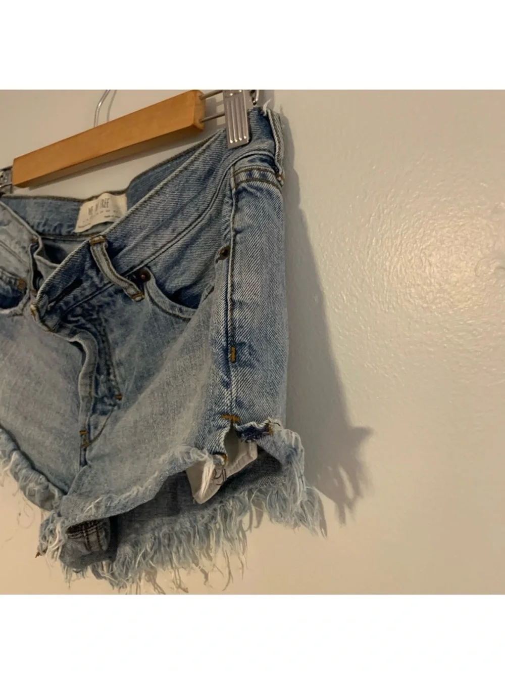 Free People Distressed Light Blue Denim Cutoff Shorts